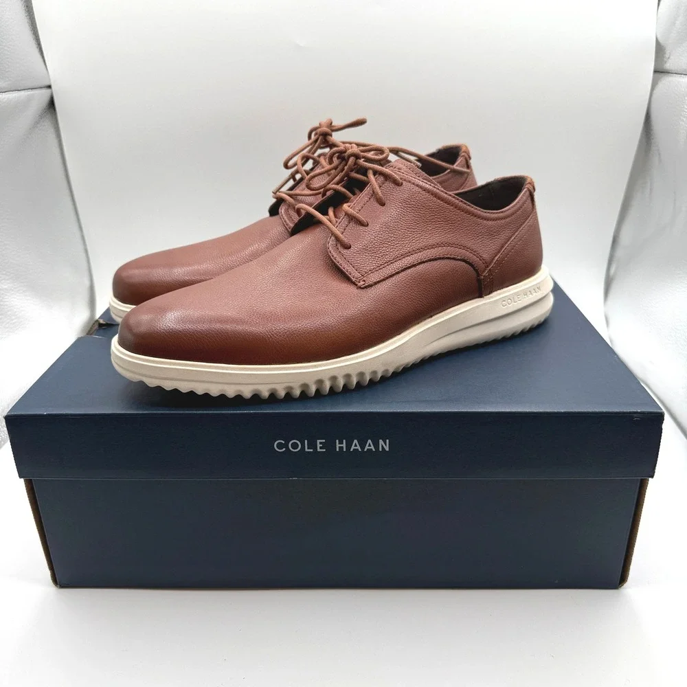 Cole Haan Plain Toe Oxford Mens 11.5 British Tan Leather Light Comfort Shoes NIB